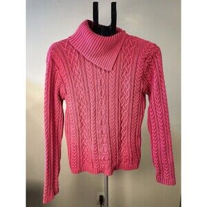 Vintage Pink Peach Cable Knit Winter Sweater WMNS L Grannycore Warm Cozy Modest